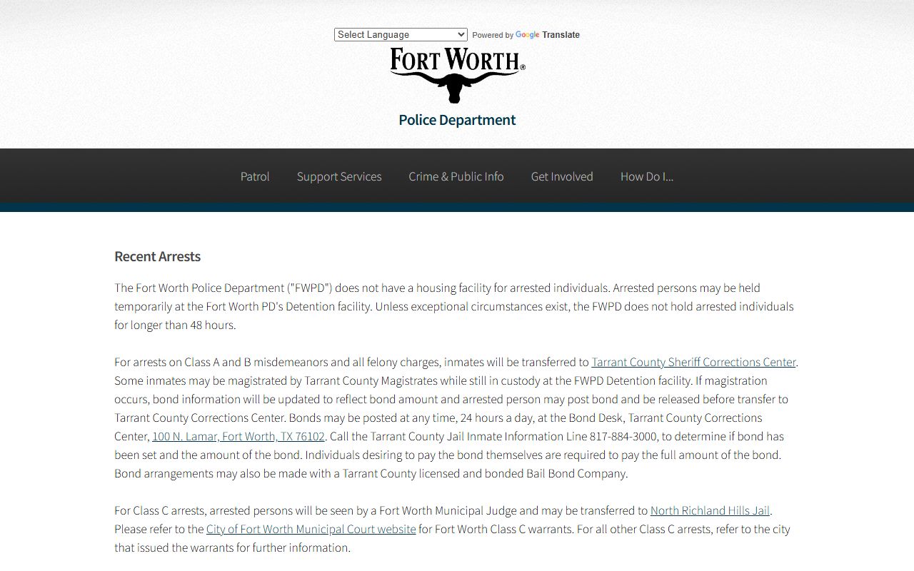 Fort Worth booking releases and inmate search records - Fort Worth Police Recent Arrests