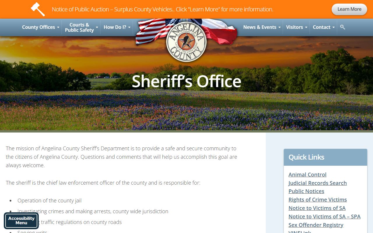 Angelina County booking releases and inmate search records - Angelina County Sheriff's Office