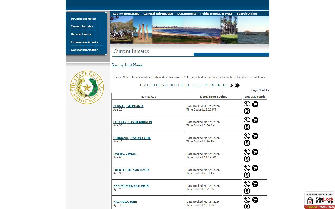 Aransas County booking releases and inmate search records - Aransas County Inmate Search