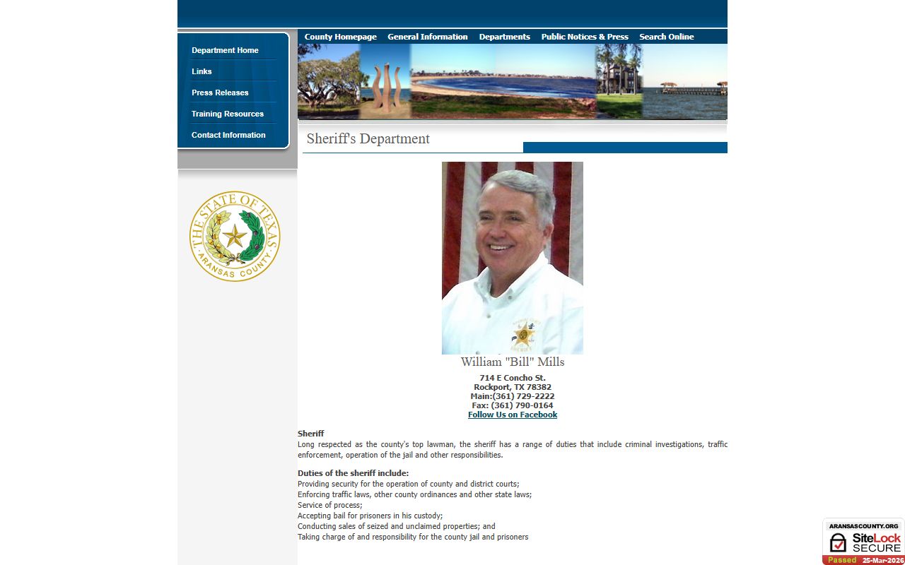 Aransas County booking releases and inmate search records - Aransas County Sheriff's Office