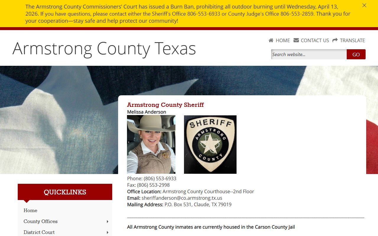 Armstrong County booking releases and inmate search records - Armstrong County Sheriff's Office