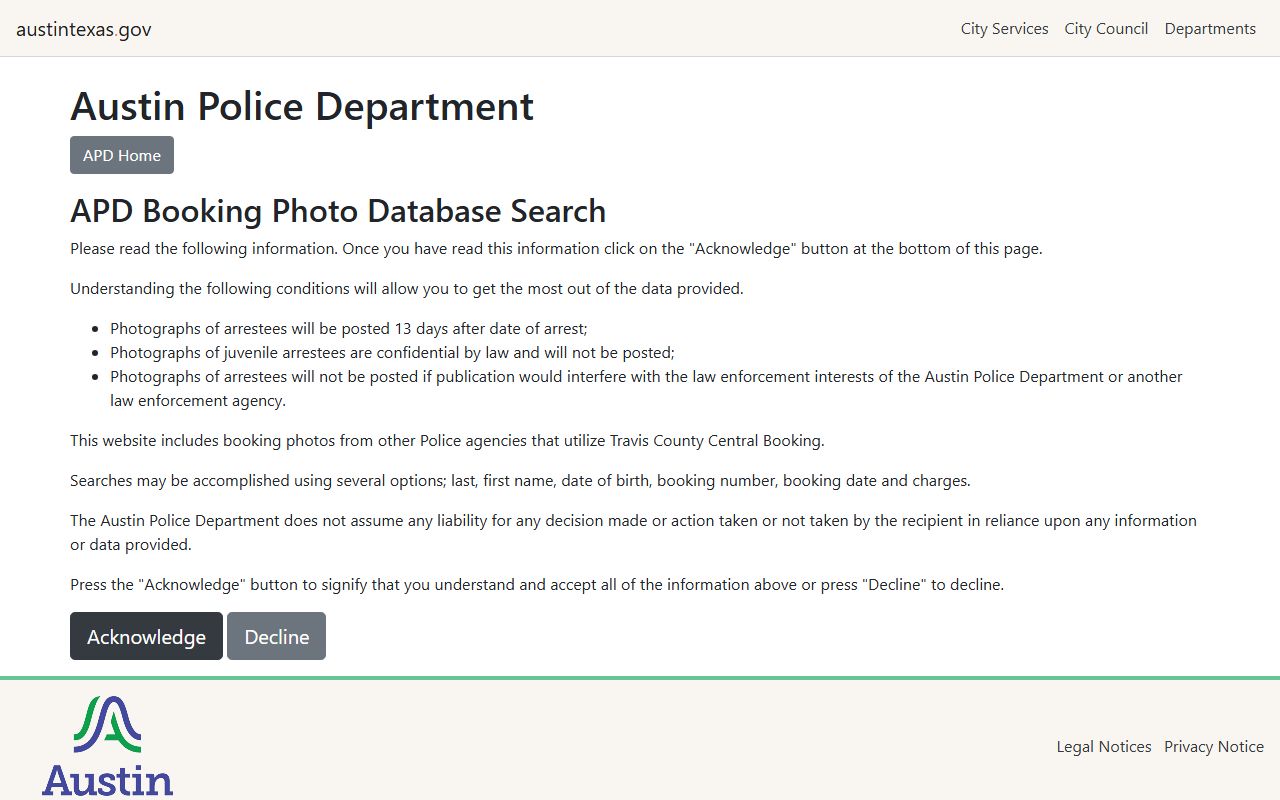 Austin booking releases and inmate search records - Austin Police Department Booking Photo Database