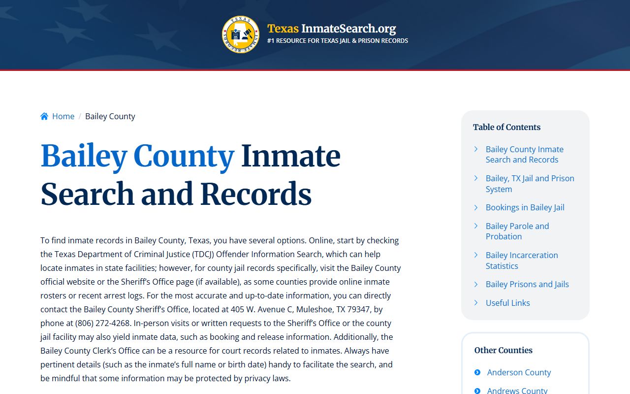 Bailey County booking releases and inmate search records - Bailey County Inmate Search