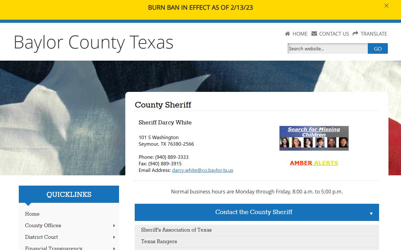 Baylor County booking releases and inmate search records - Baylor County Sheriff's Office
