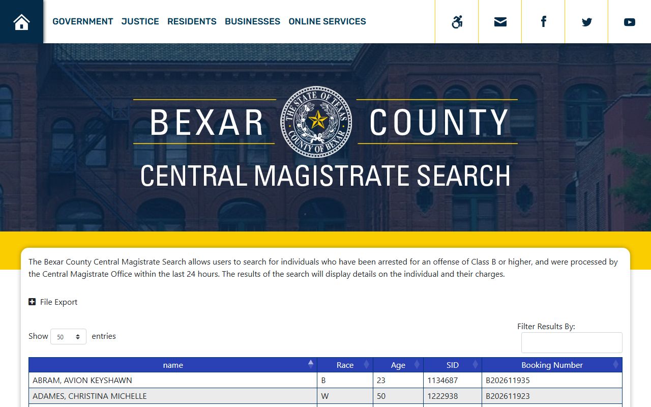 Bexar County booking releases and inmate search records - Bexar County Central Magistrate Search