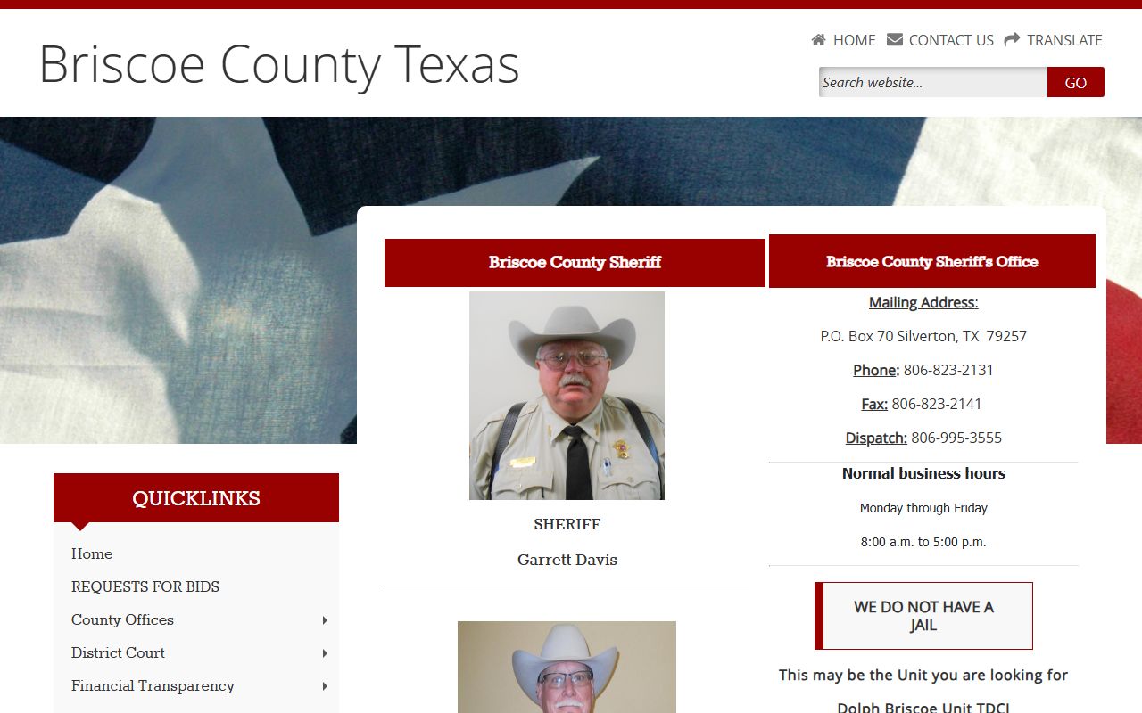 Briscoe County booking releases and inmate search records - Briscoe County Sheriff's Office