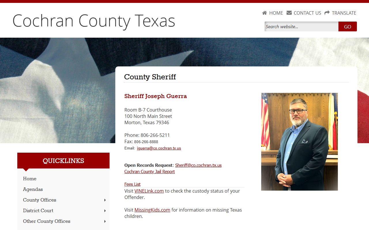Cochran County booking releases and inmate search records - Cochran County Sheriff's Office