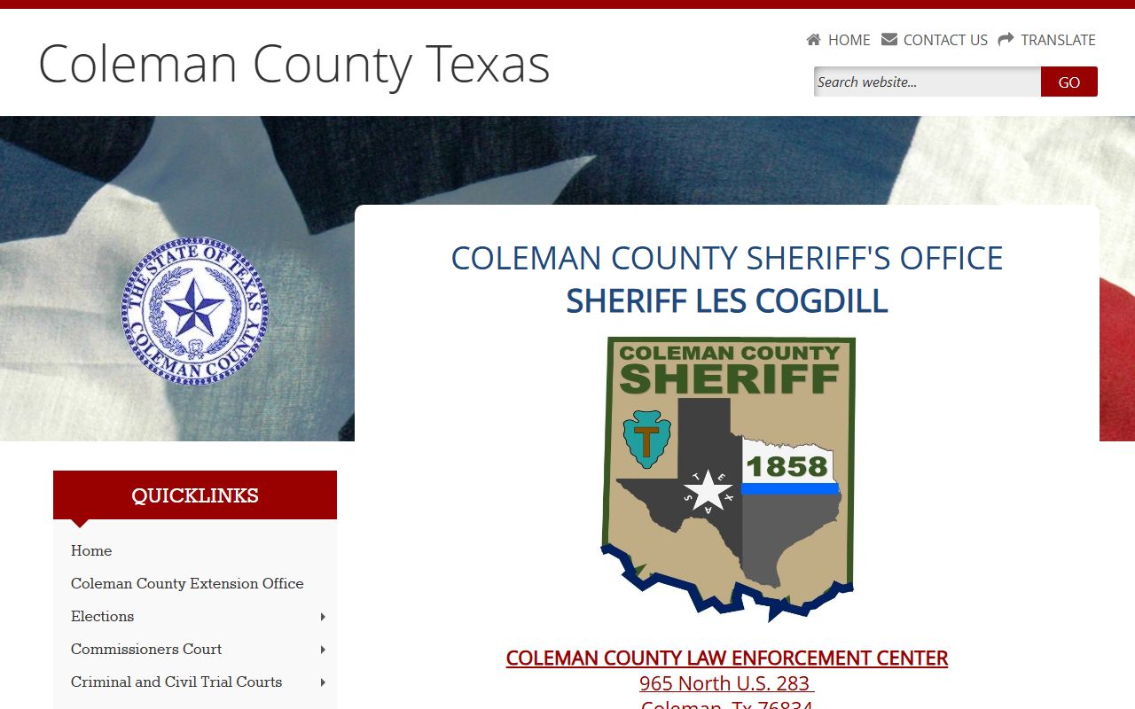 Coleman County booking releases and inmate search records - Coleman County Sheriff's Office