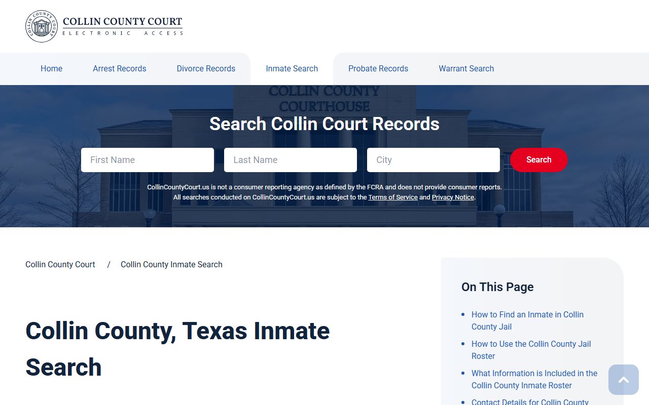 Collin County booking releases and inmate search records - Collin County Inmate Search