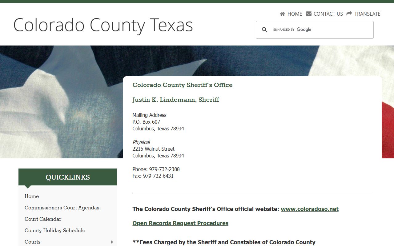 Colorado County booking releases and inmate search records - Colorado County Sheriff's Office