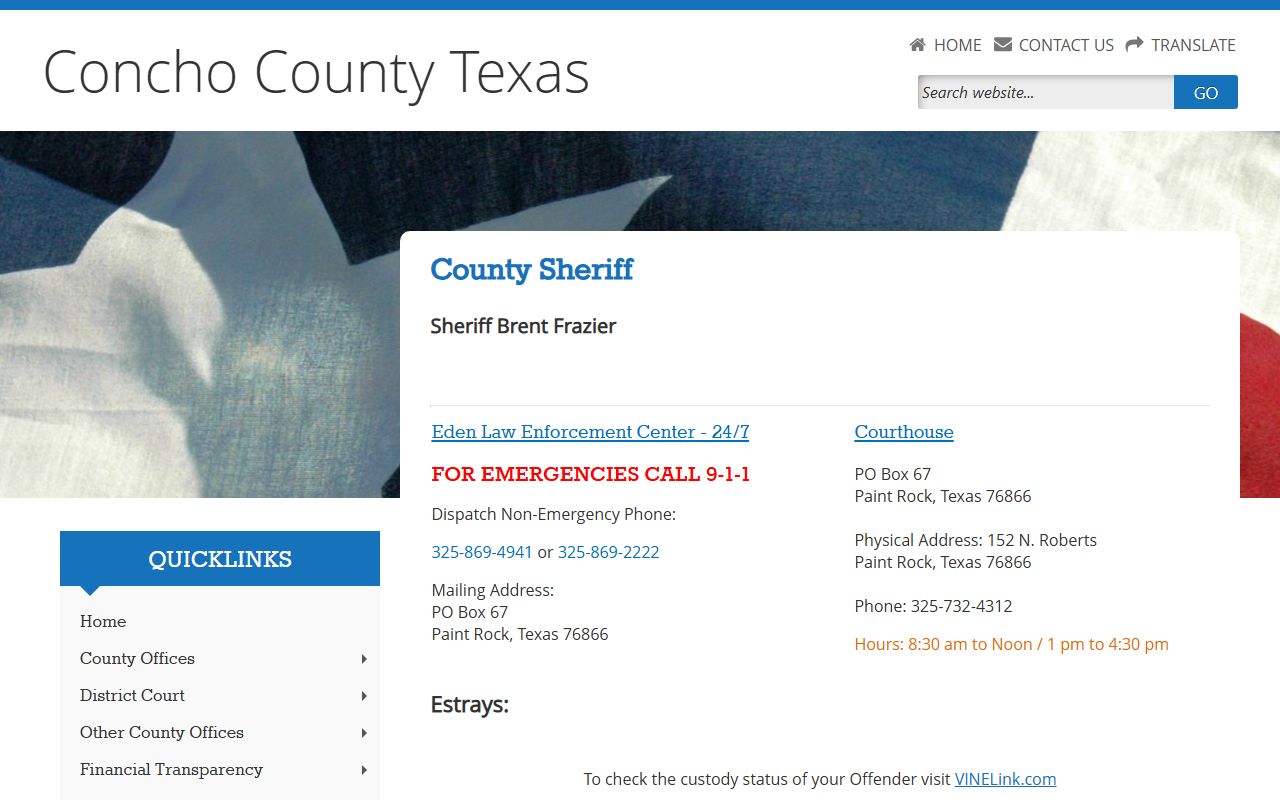 Concho County booking releases and inmate search records - Concho County Sheriff's Office