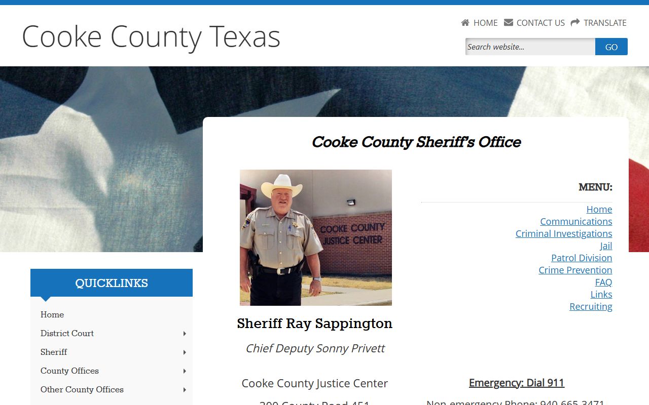 Cooke County booking releases and inmate search records - Cooke County Sheriff's Office