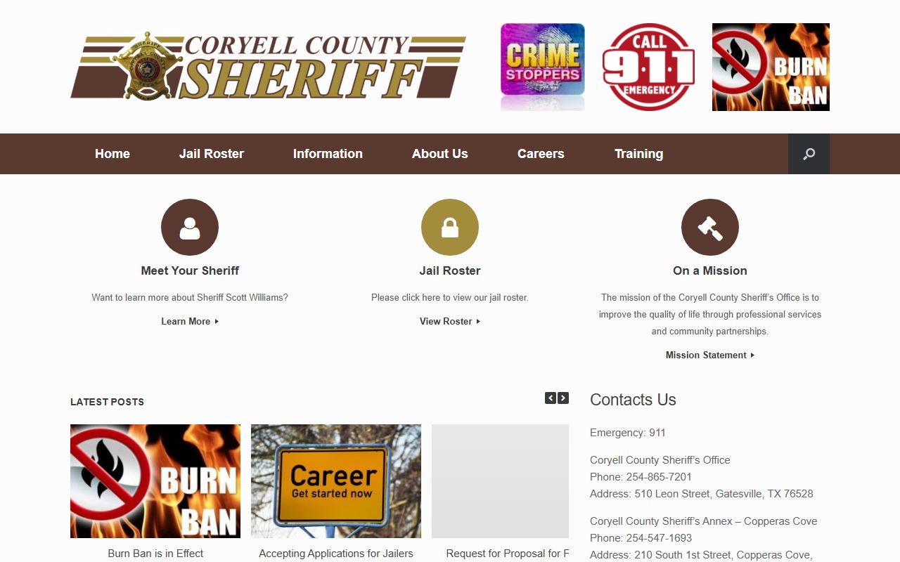 Coryell County booking releases and inmate search records - Coryell County Sheriff's Office