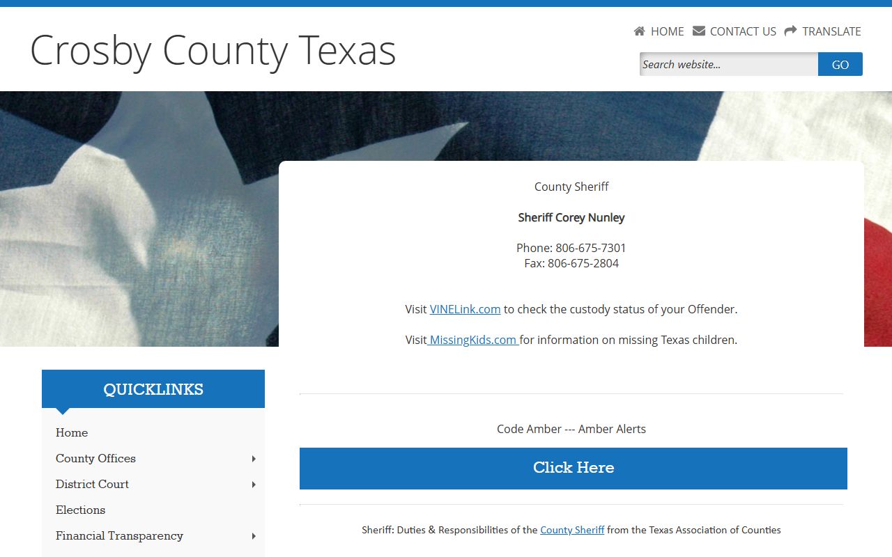 Crosby County booking releases and inmate search records - Crosby County Sheriff's Office