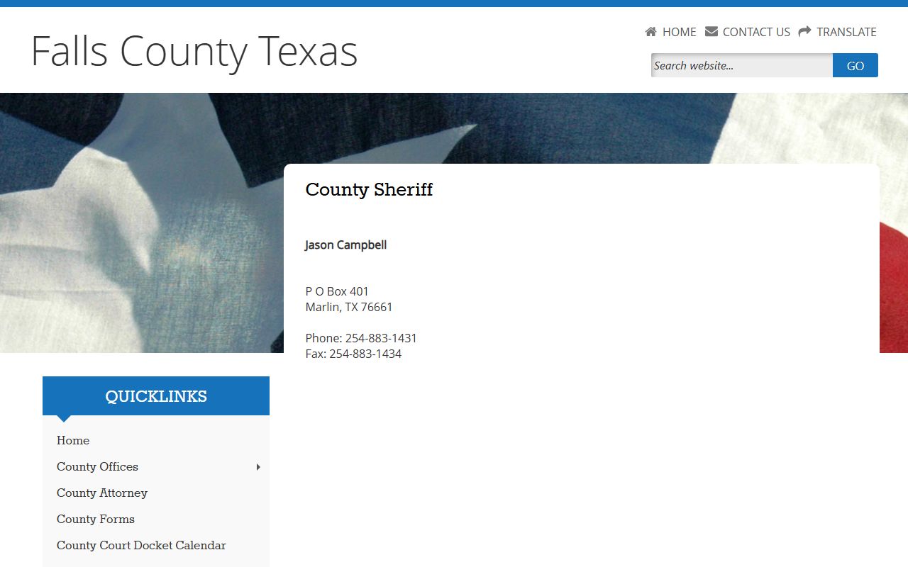 Falls County booking releases and inmate search records - Falls County Sheriff's Office