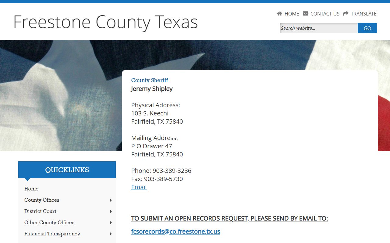 Freestone County booking releases and inmate search records - Freestone County Sheriff's Office
