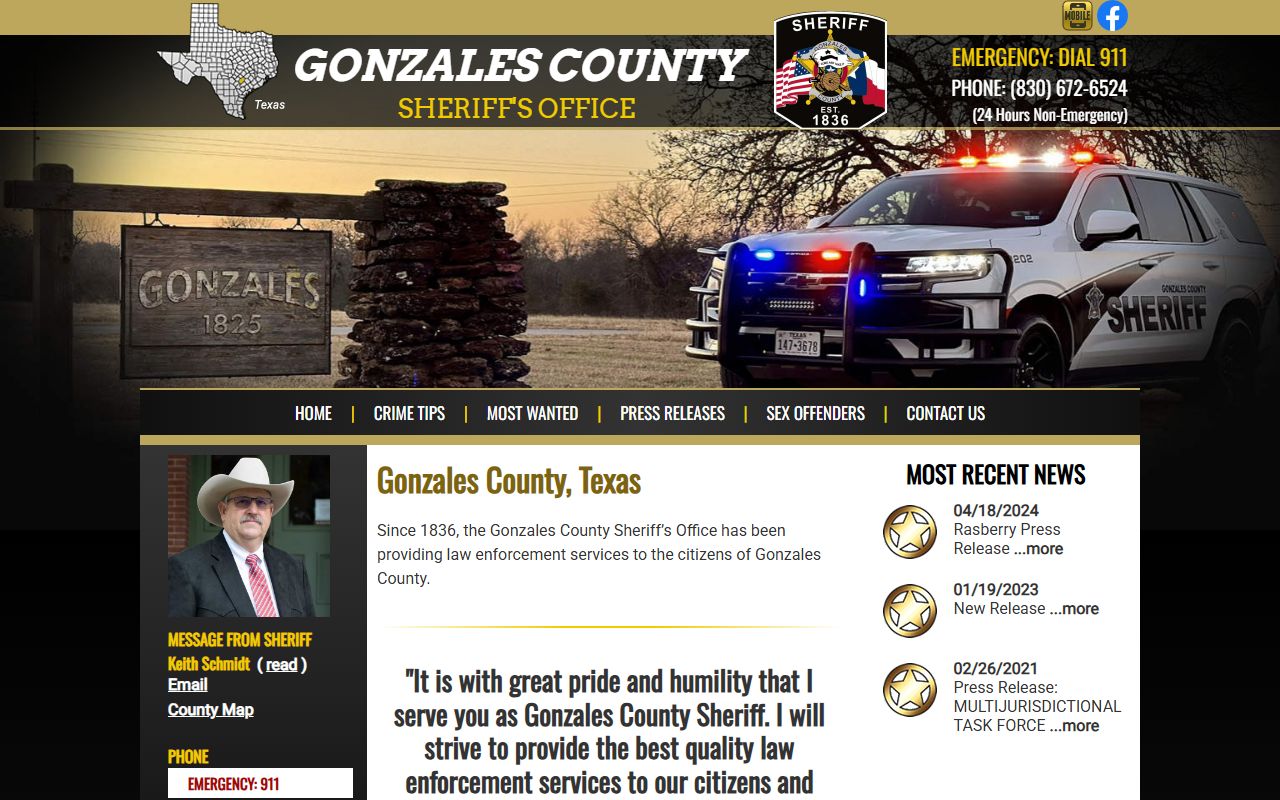 Gonzales County booking releases and inmate search records - Gonzales County Sheriff's Office