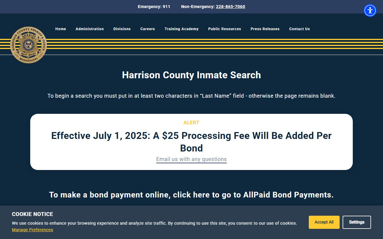 Harrison County booking releases and inmate search records - Harrison County Sheriff Inmate Search