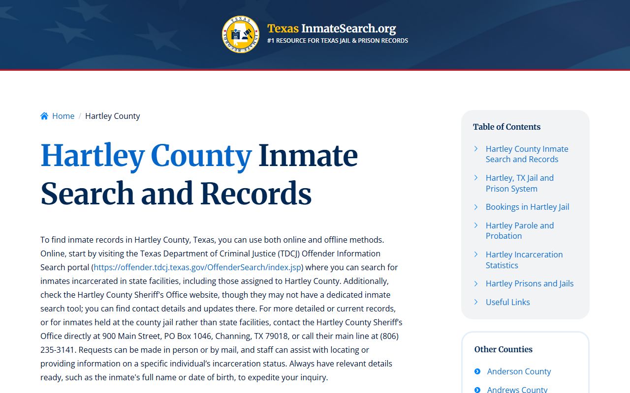 Hartley County booking releases and inmate search records - Hartley County Inmate and Jail Records