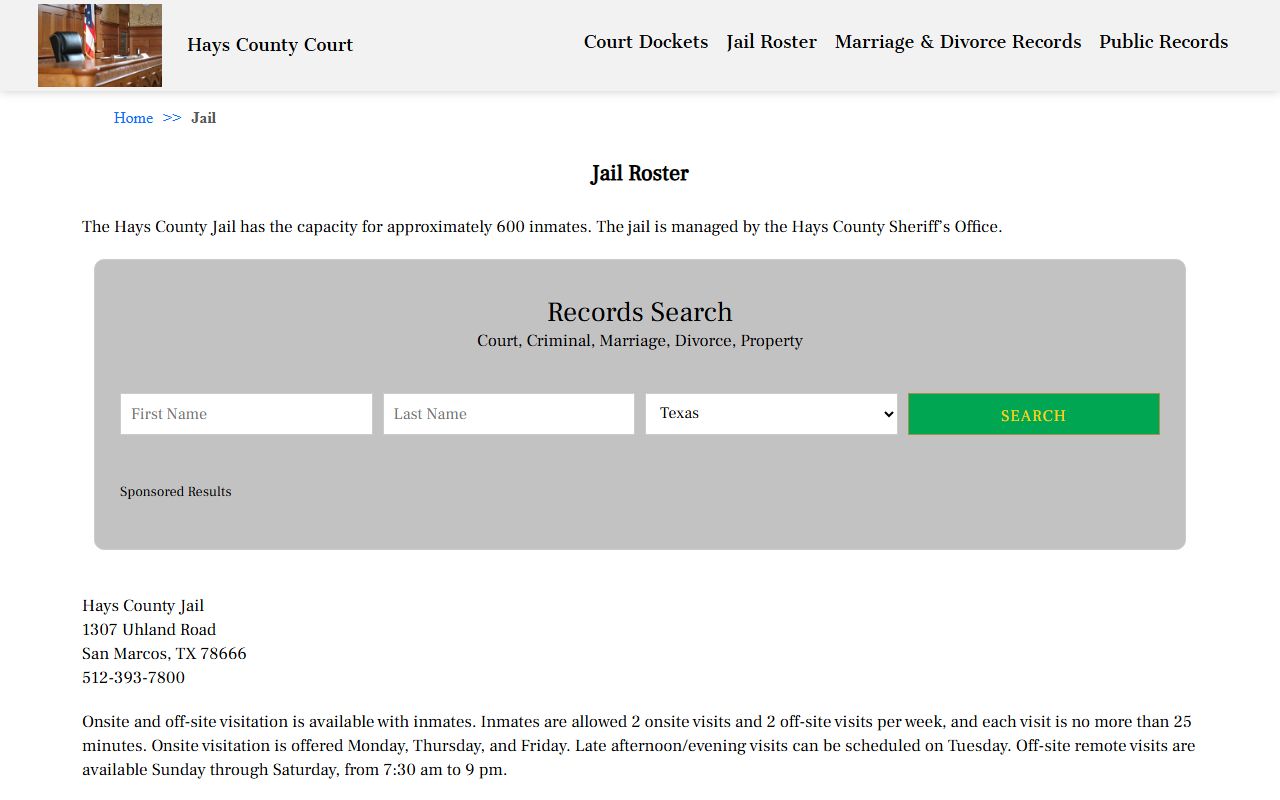 Hays County booking releases and inmate search records - Hays County Courts Records Jail Roster