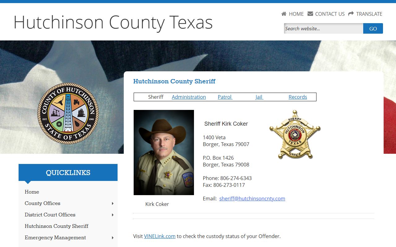Hutchinson County booking releases and inmate search records - Hutchinson County Sheriff's Office