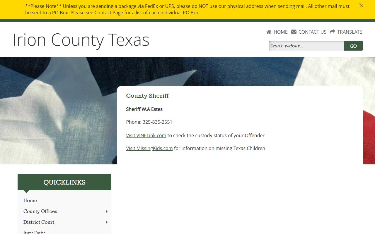 Irion County booking releases and inmate search records - Irion County Sheriff's Office