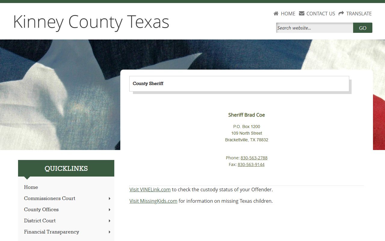 Kinney County booking releases and inmate search records - Kinney County Sheriff's Office