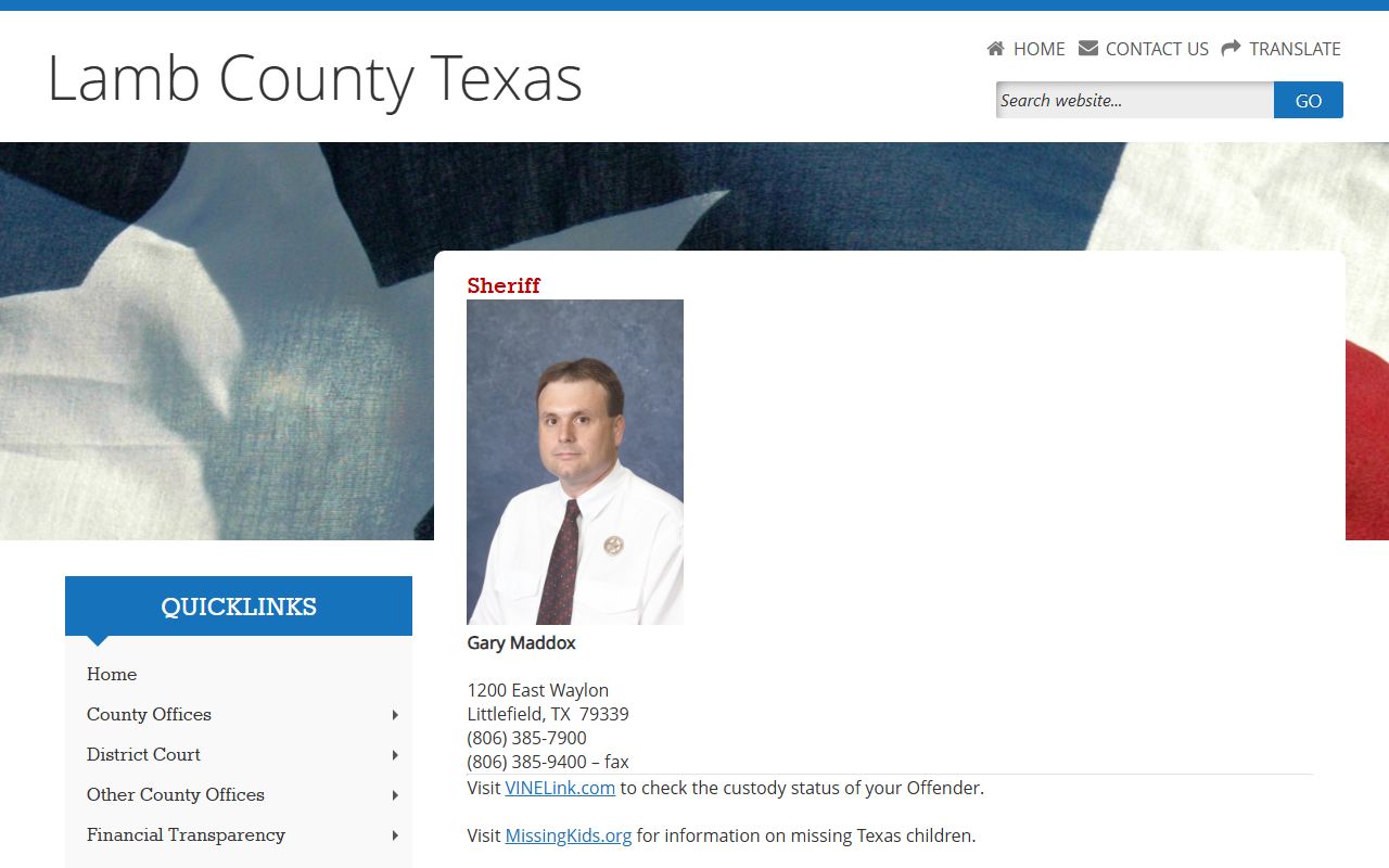 Lamb County booking releases and inmate search records - Lamb County Sheriff's Office