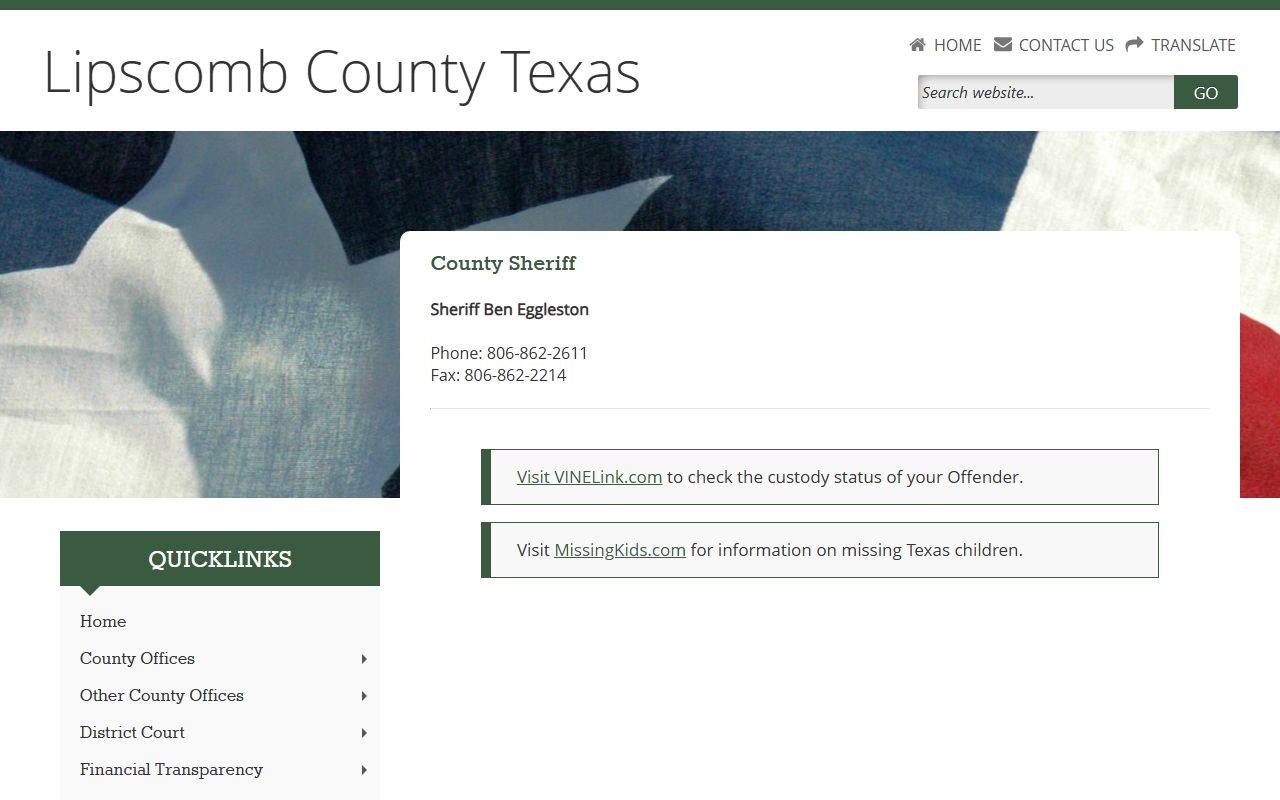 Lipscomb County booking releases and inmate search records - Lipscomb County Sheriff's Office