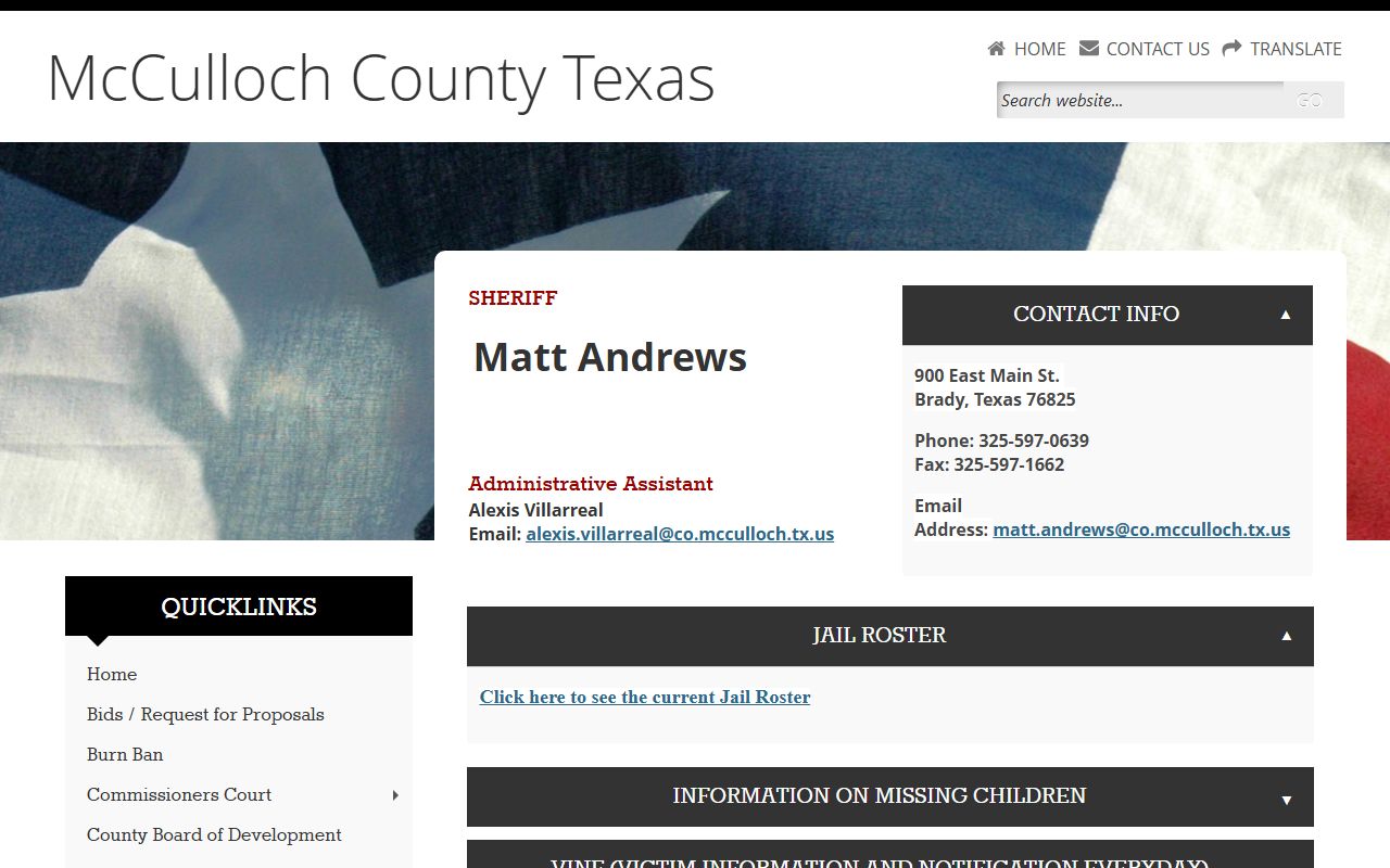 Mcculloch County booking releases and inmate search records - McCulloch County Sheriff's Office