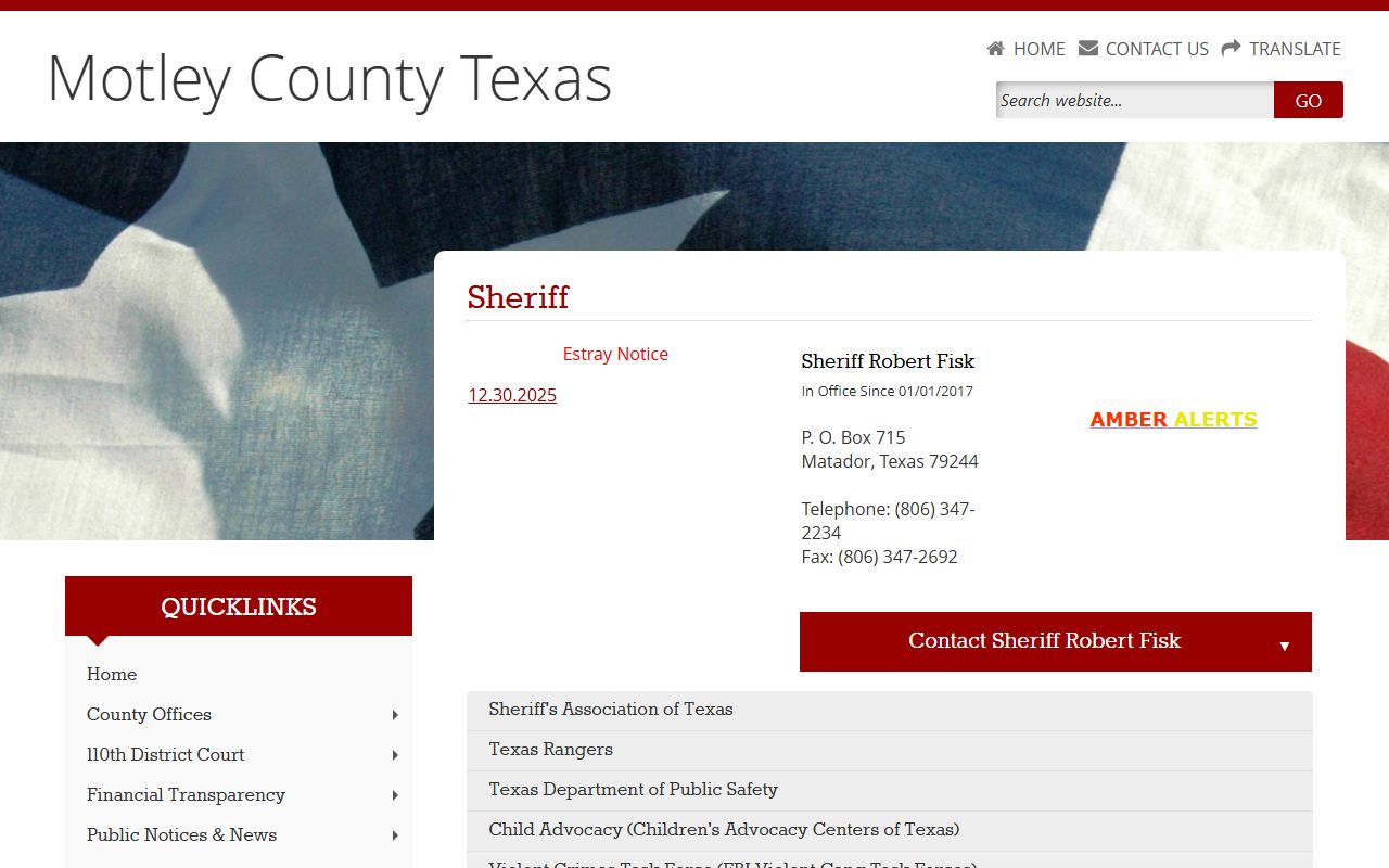 Motley County booking releases and inmate search records - Motley County Sheriff's Office
