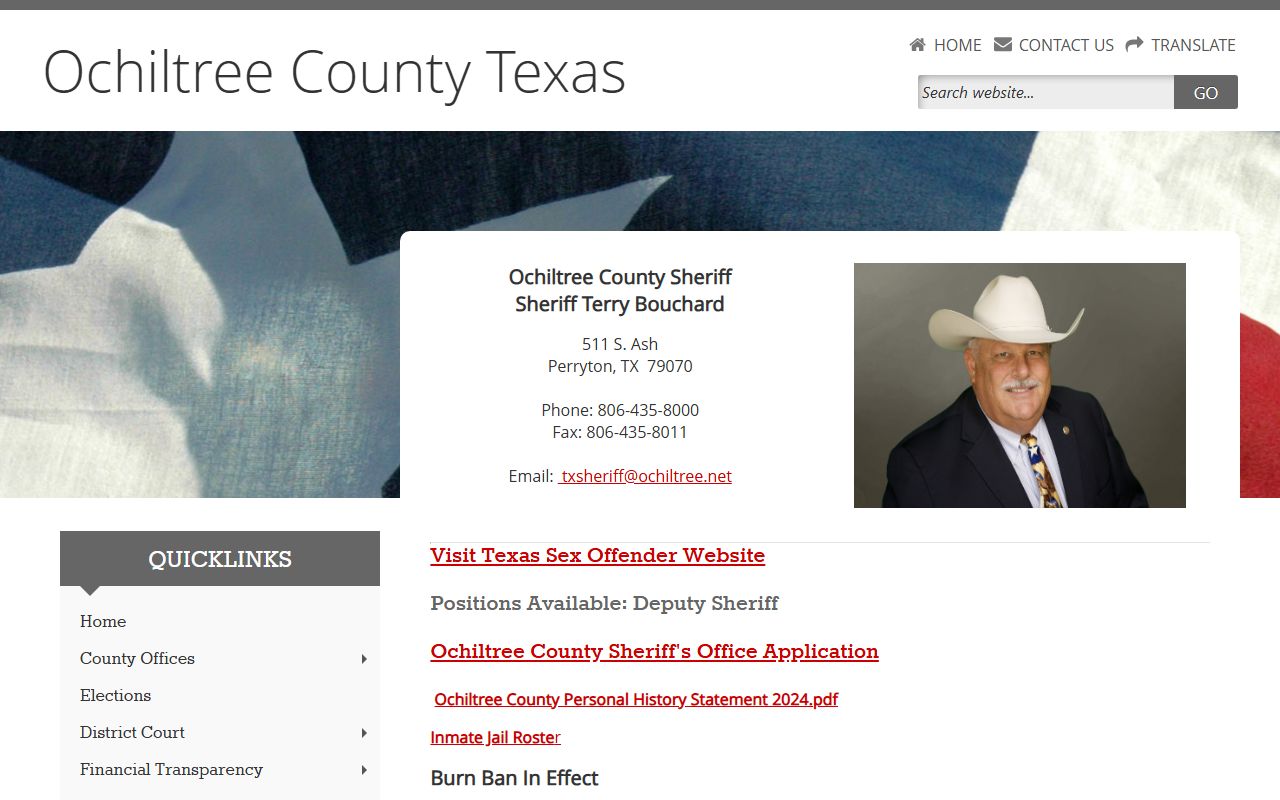 Ochiltree County booking releases and inmate search records - Ochiltree County Sheriff's Office