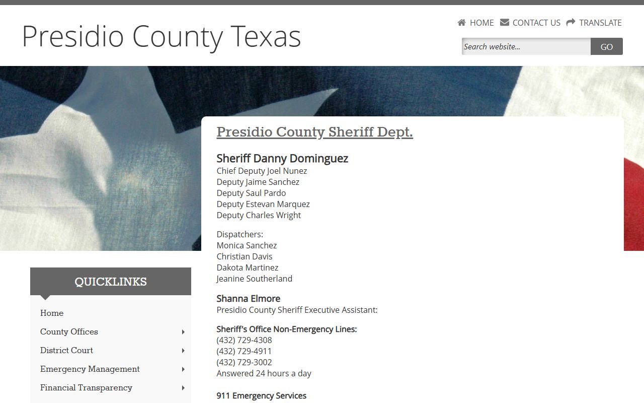 Presidio County booking releases and inmate search records - Presidio County Sheriff's Office