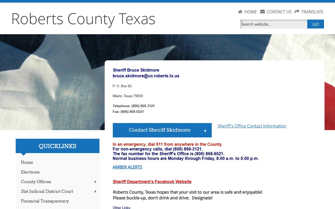 Roberts County booking releases and inmate search records - Roberts County Sheriff's Office