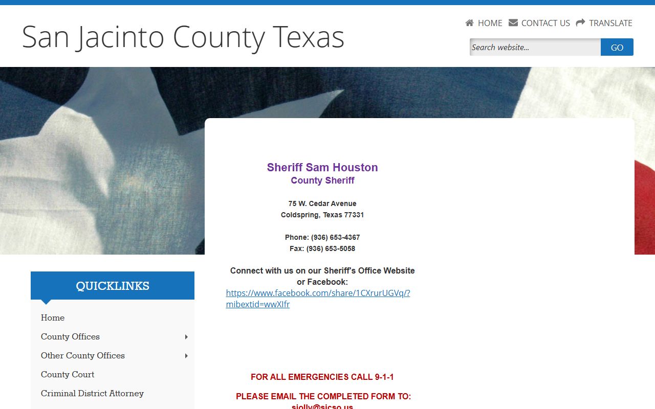 San Jacinto County booking releases and inmate search records - San Jacinto County Sheriff's Office