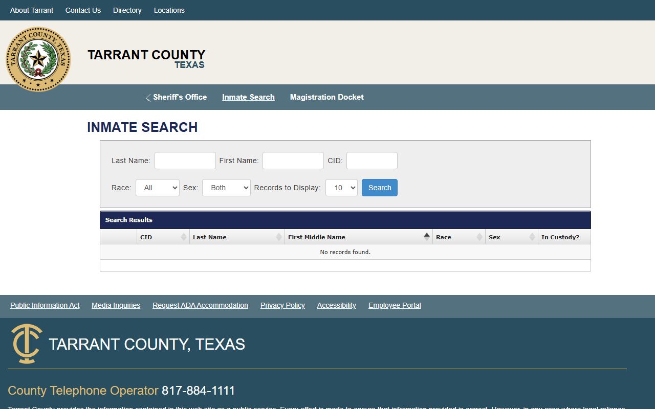 Tarrant County booking releases and inmate search records - Tarrant County Inmate Search Portal
