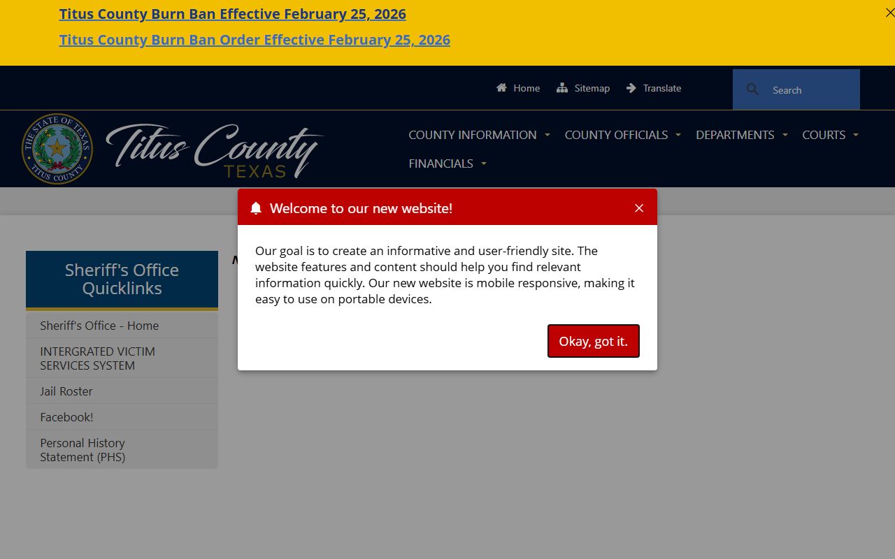 Titus County booking releases and inmate search records - Titus County Jail Roster