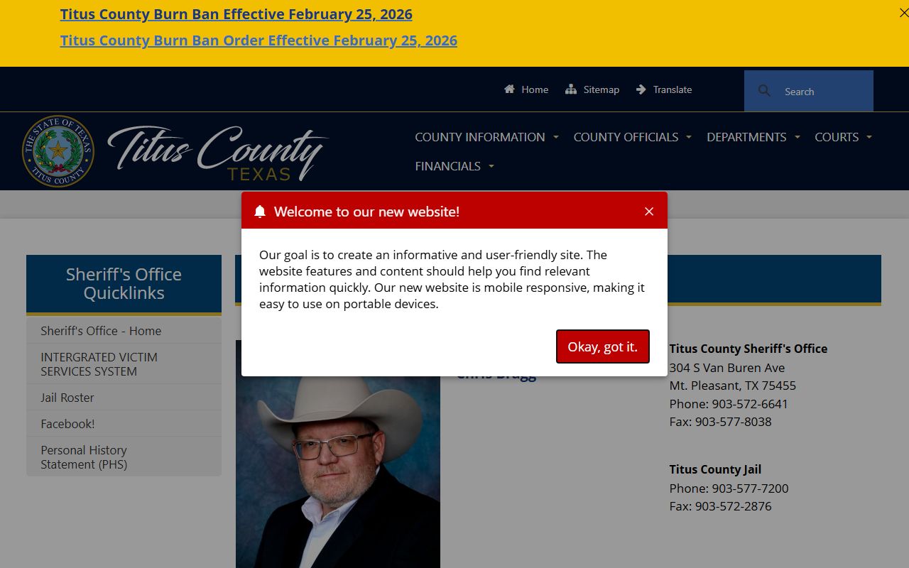 Titus County booking releases and inmate search records - Titus County Sheriff's Office