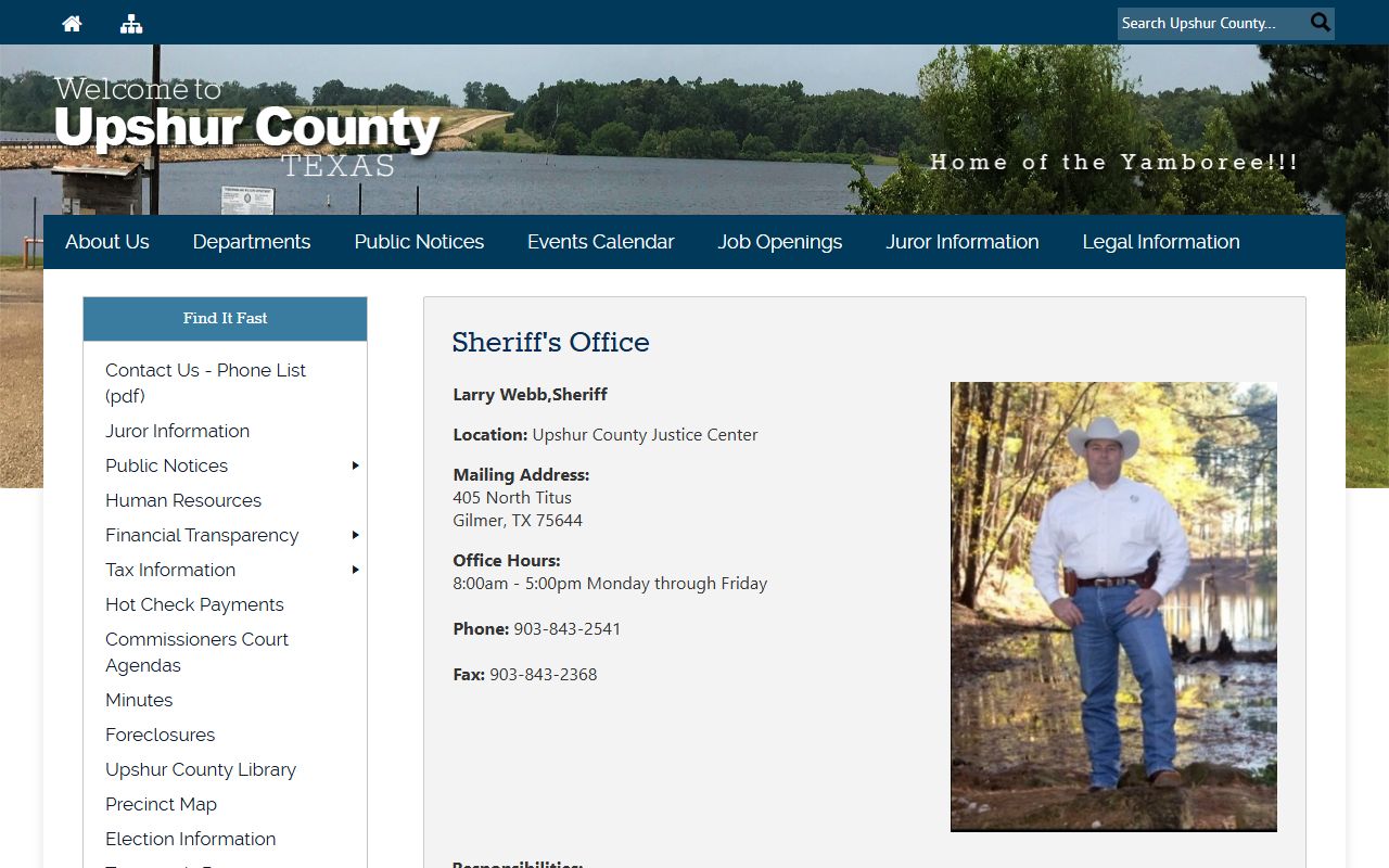Upshur County booking releases and inmate search records - Upshur County Sheriff's Office