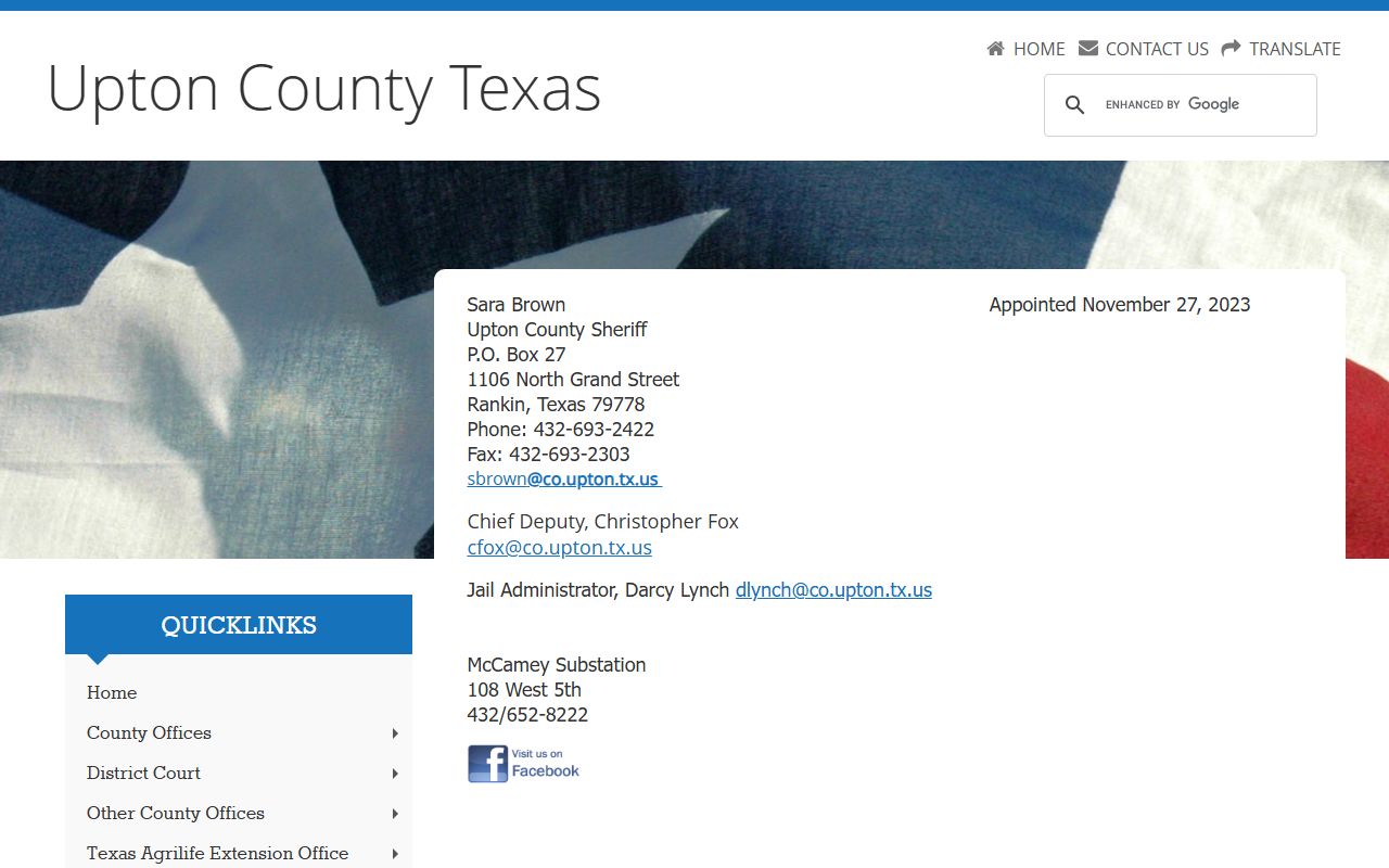 Upton County booking releases and inmate search records - Upton County Sheriff's Office