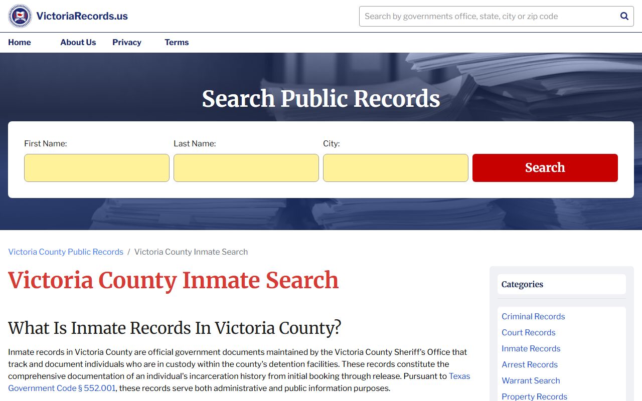 Victoria County booking releases and inmate search records - Victoria County Inmate Search