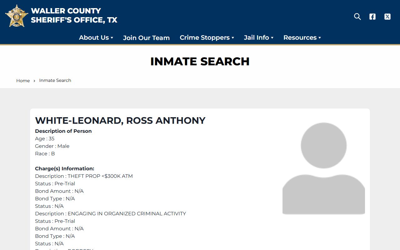 Waller County booking releases and inmate search records - Waller County Sheriff Inmate Search