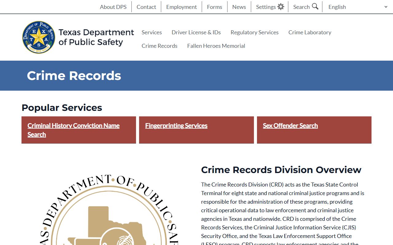 Texas DPS Crime Records Division criminal history database