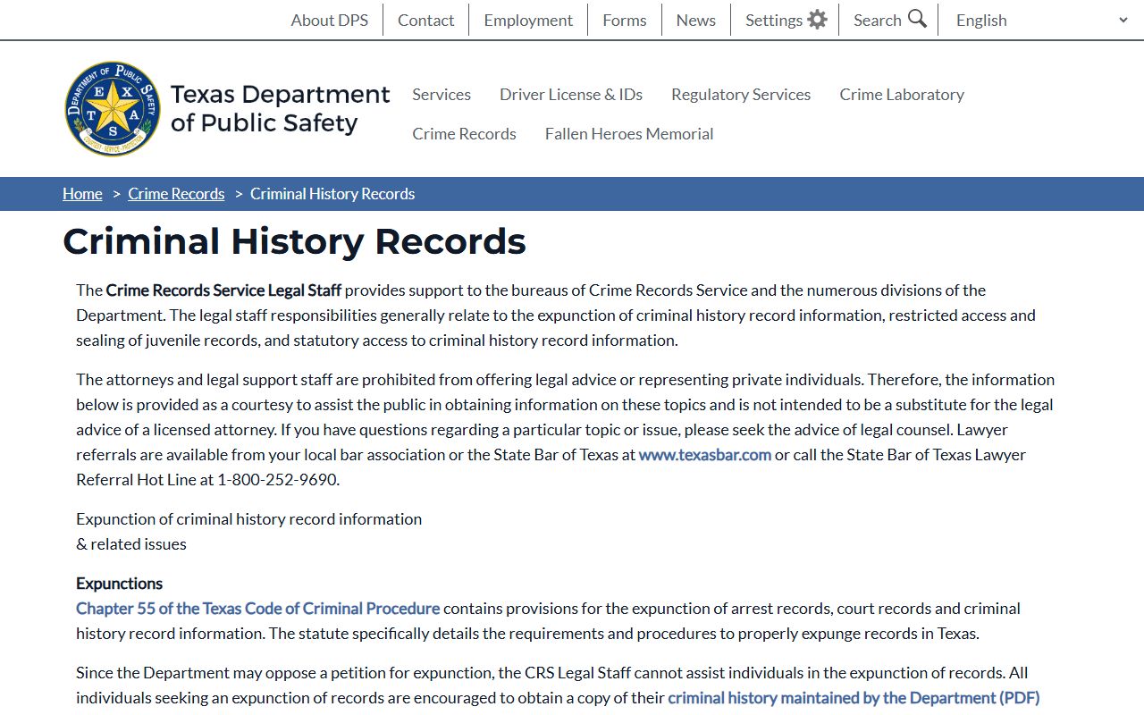 Texas DPS expunction and nondisclosure booking record clearing