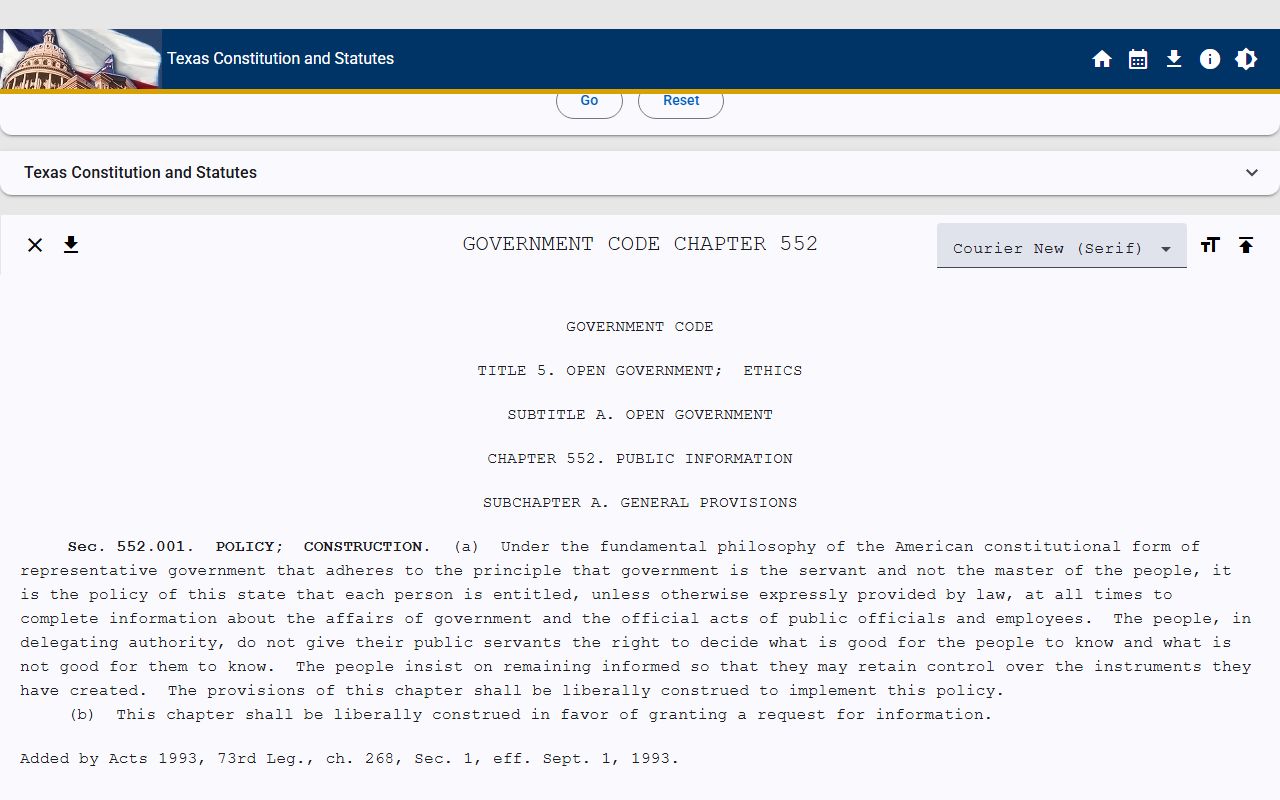 Texas Public Information Act Government Code Chapter 552 statute