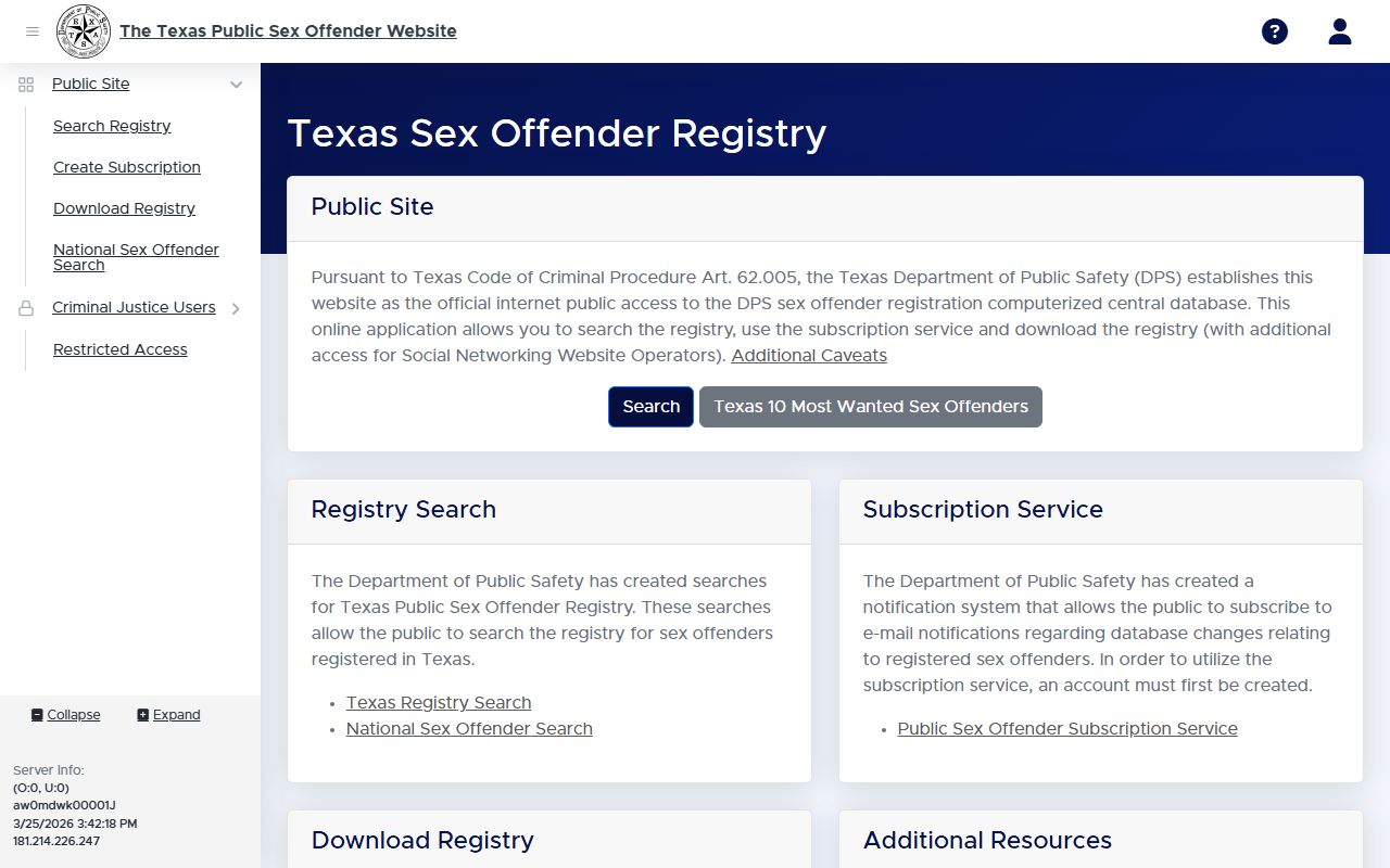 Texas DPS public sex offender registry search portal
